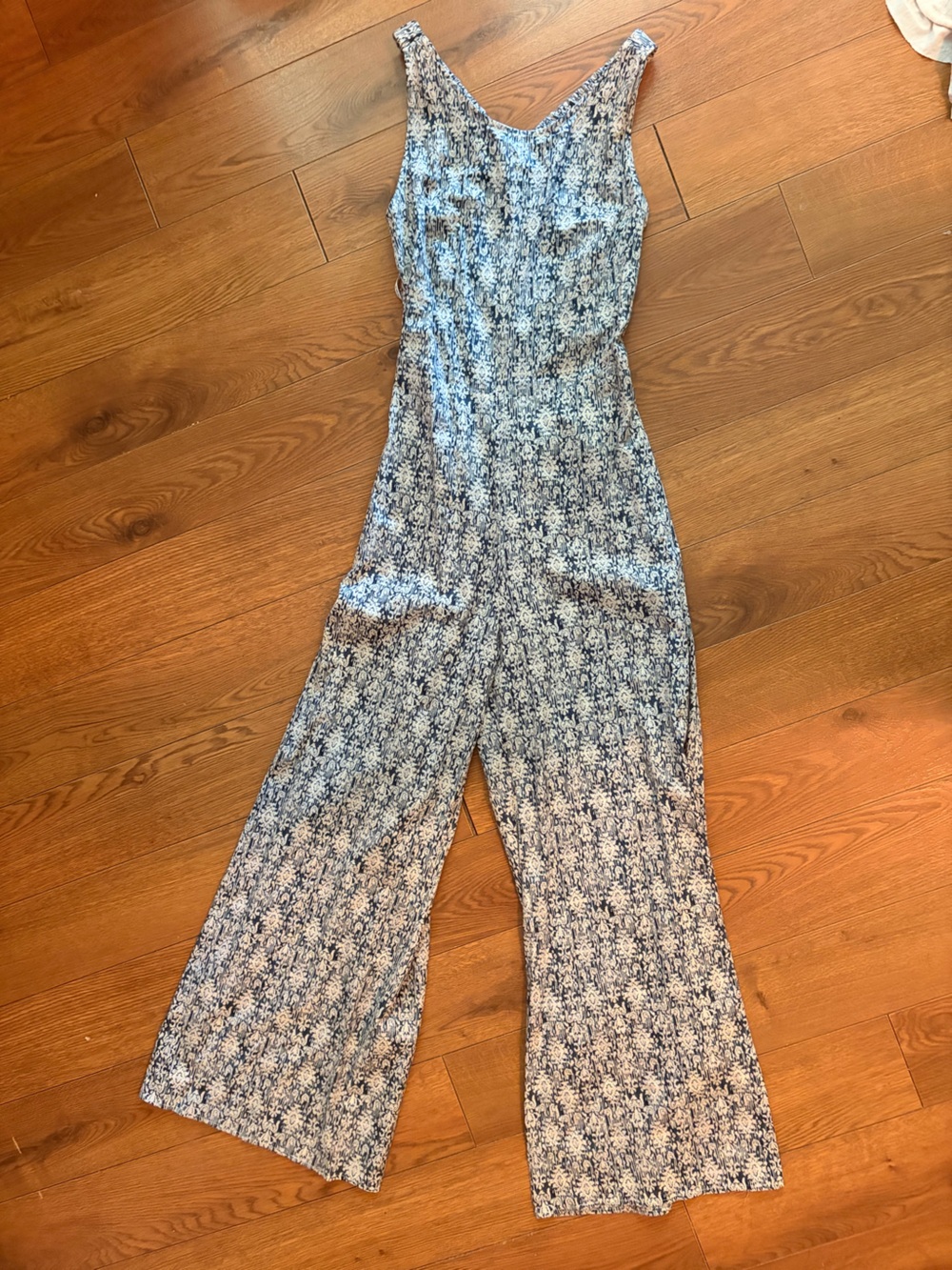 Sadie & Sage Blue and White Floral Wide-Leg Jumpsuit